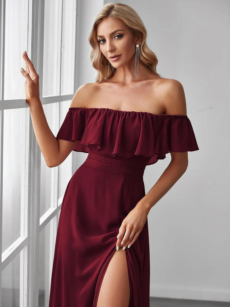 ever ÉMILE|Robe demoiselle d'honneur magnifique longue fendue à épaules dénudées