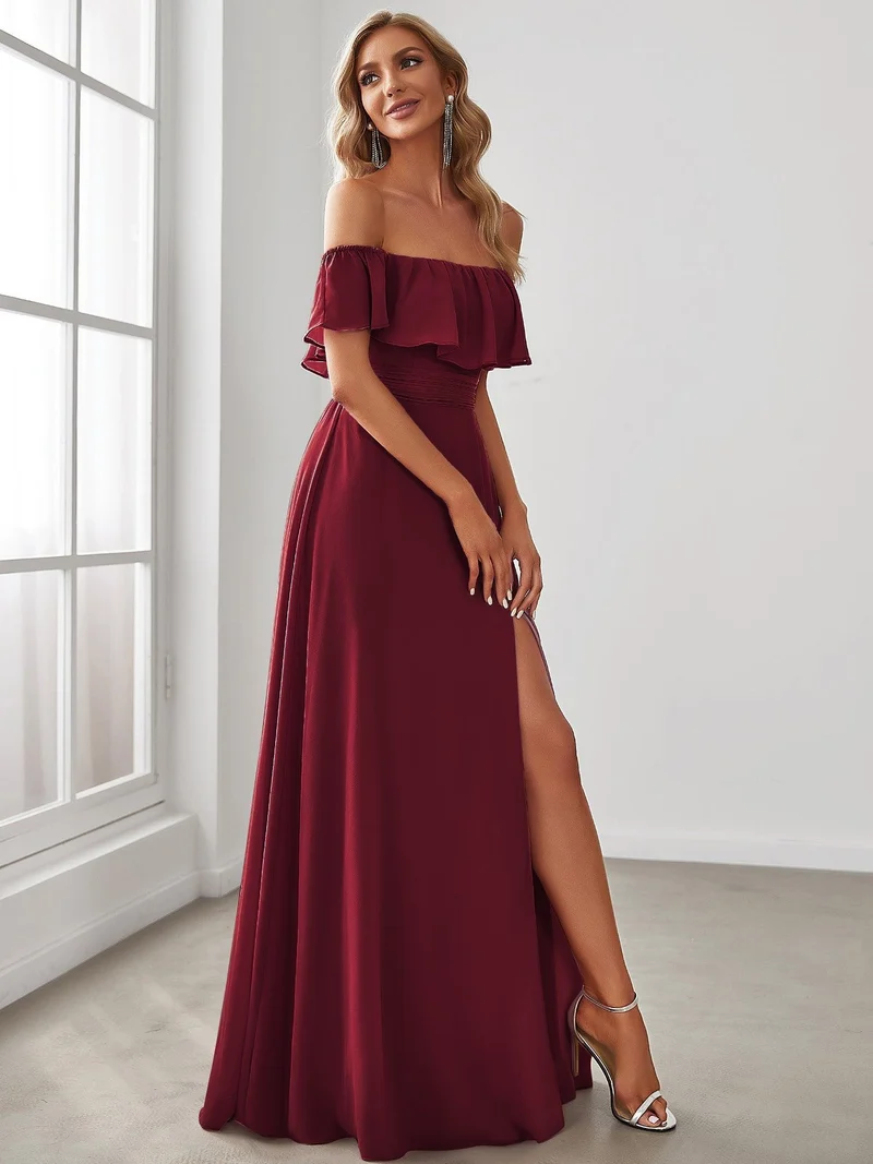 ever ÉMILE|Robe demoiselle d'honneur magnifique longue fendue à épaules dénudées