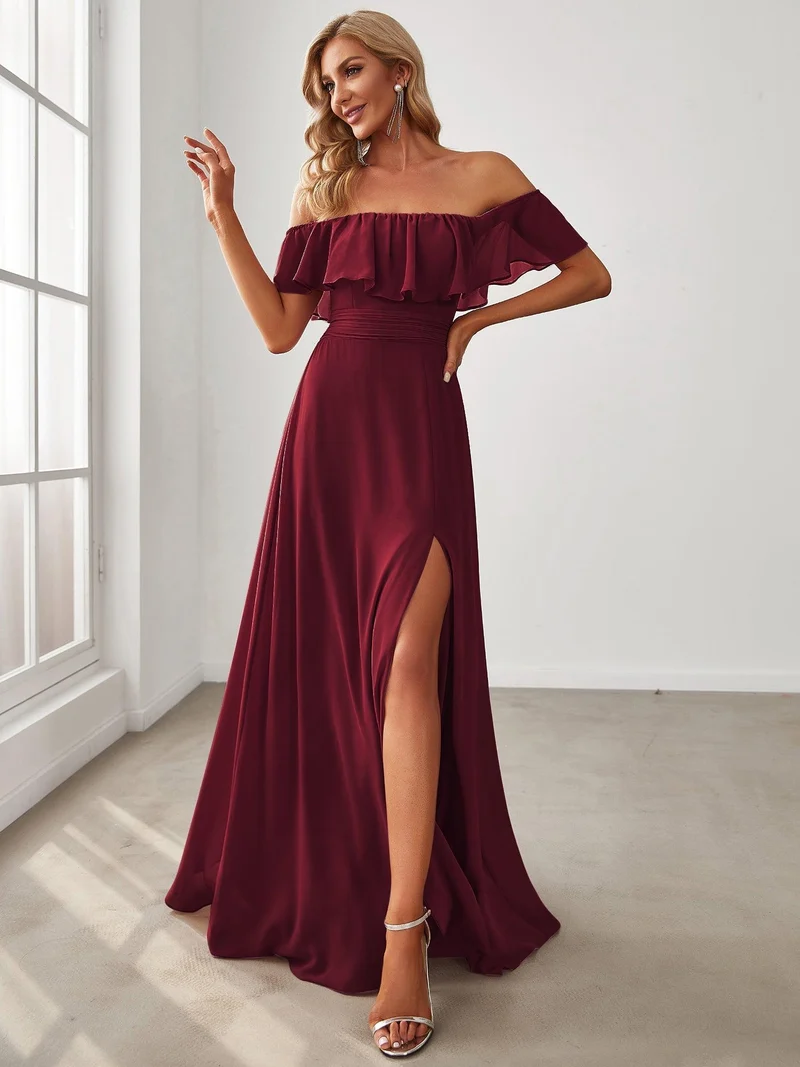 ever ÉMILE|Robe demoiselle d'honneur magnifique longue fendue à épaules dénudées