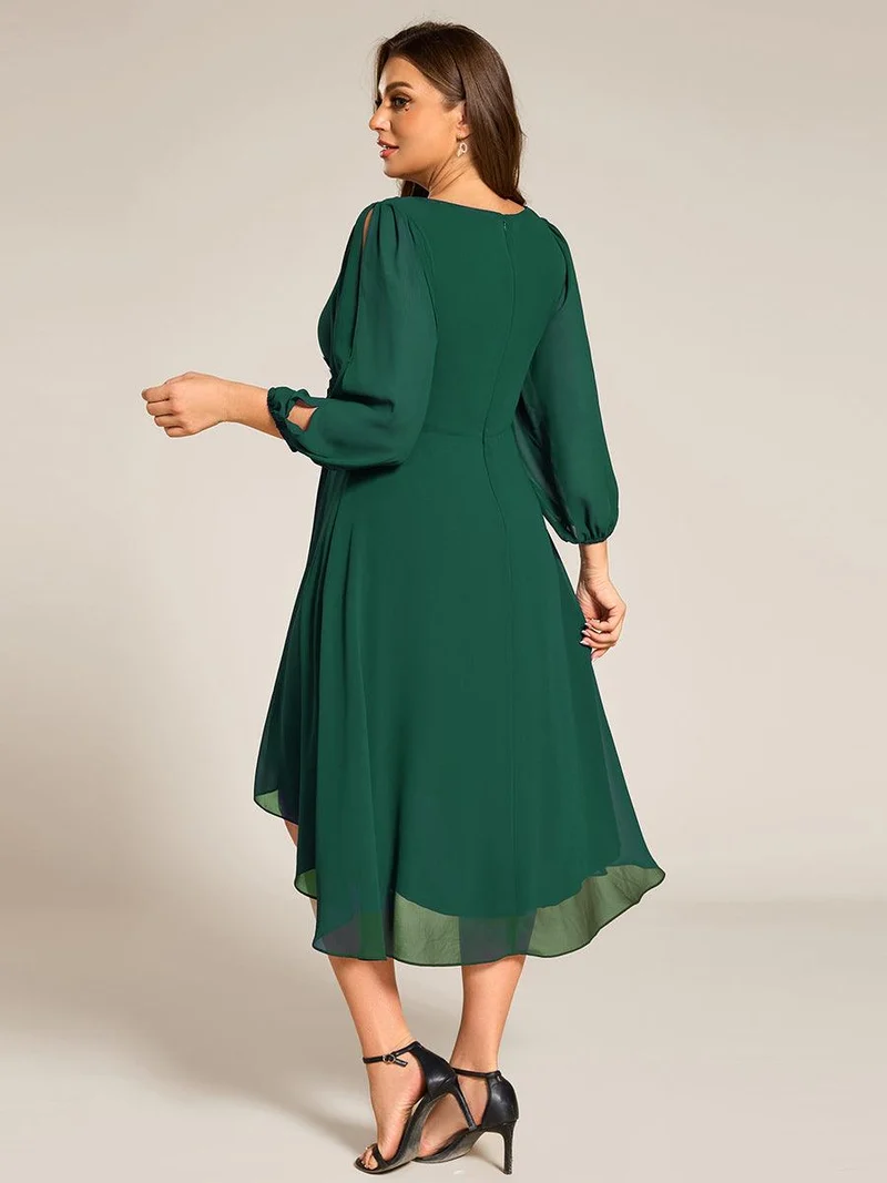 pretty AELINA|Robe invitée mariage en mousseline à manches longues et col en V grande taille(Vente finale)