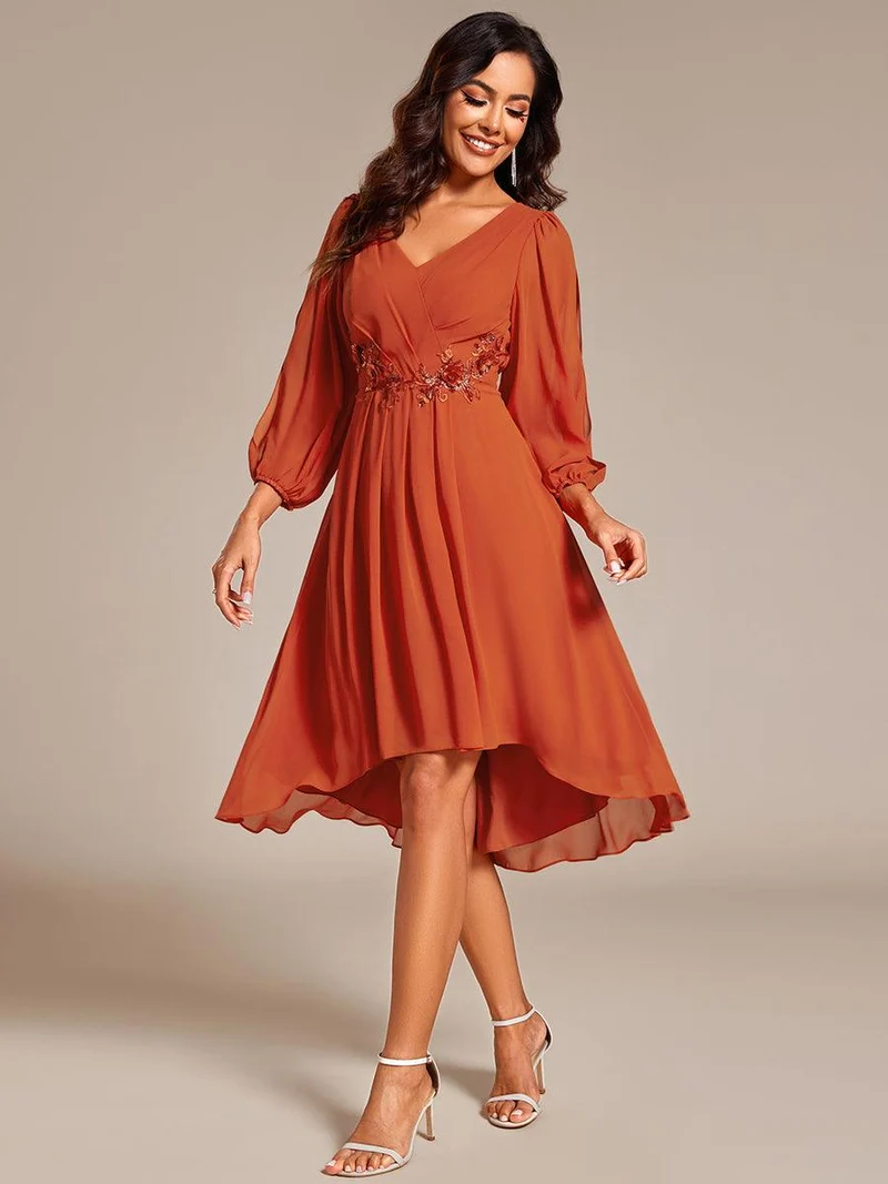 ever AELINA|Robe d'invitée de mariage en mousseline de soie à manches longues et taille trapèze(Vente finale)