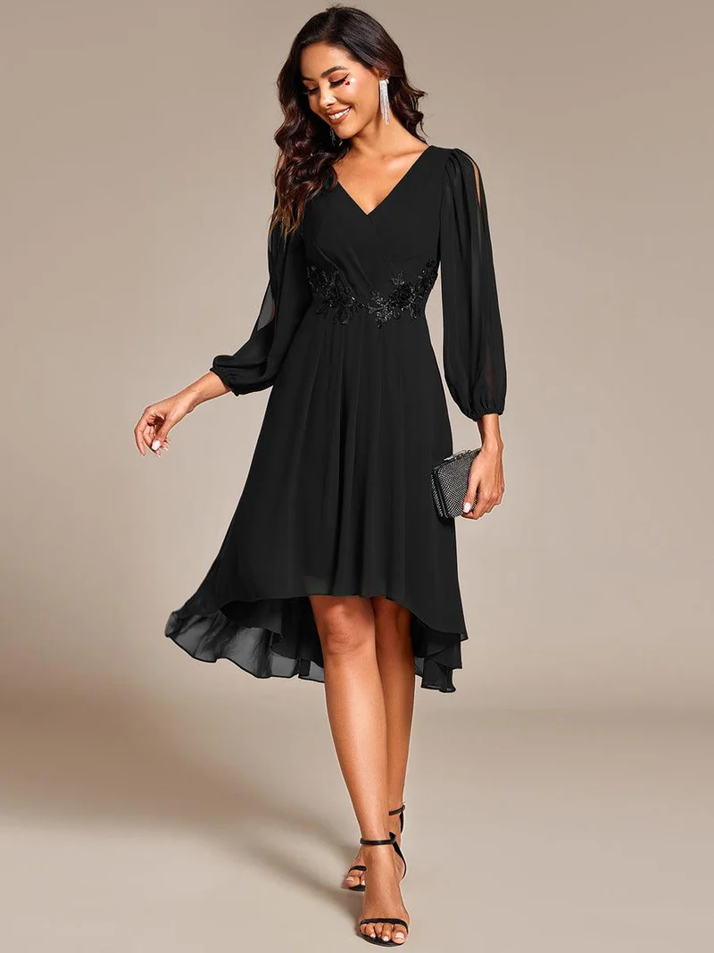 ever AELINA|Robe d'invitée de mariage en mousseline de soie à manches longues et taille trapèze(Vente finale)