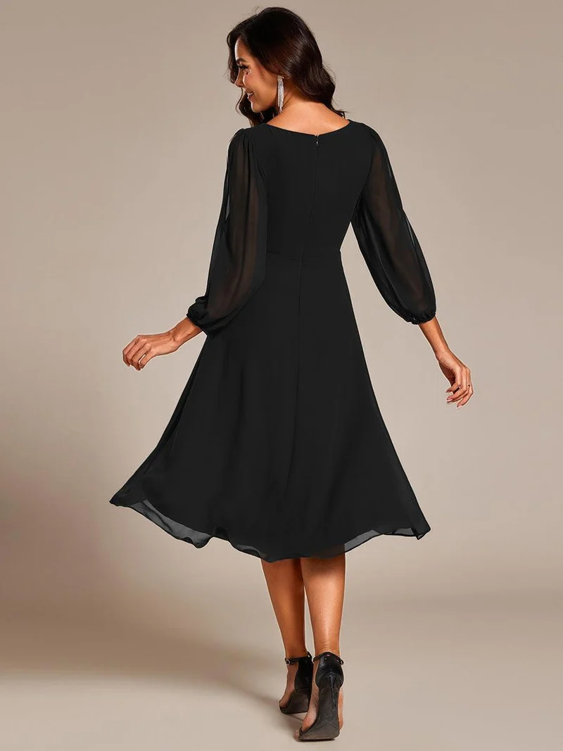 ever AELINA|Robe d'invitée de mariage en mousseline de soie à manches longues et taille trapèze(Vente finale)