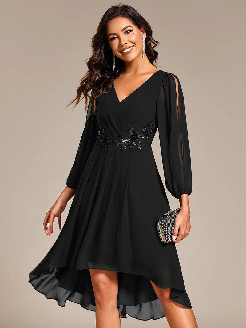 ever AELINA|Robe d'invitée de mariage en mousseline de soie à manches longues et taille trapèze(Vente finale)