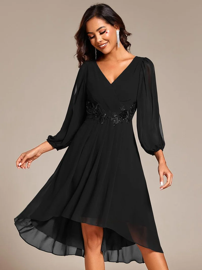 ever AELINA|Robe d'invitée de mariage en mousseline de soie à manches longues et taille trapèze(Vente finale)