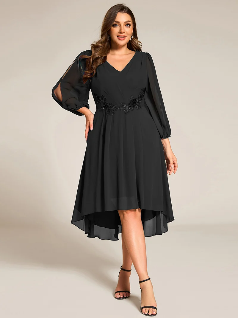 ever AELINA|Robe d'invitée de mariage en mousseline de soie à manches longues et taille trapèze(Vente finale)