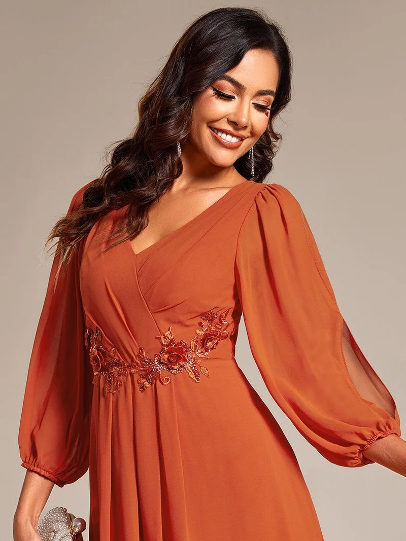 ever AELINA|Robe d'invitée de mariage en mousseline de soie à manches longues et taille trapèze(Vente finale)