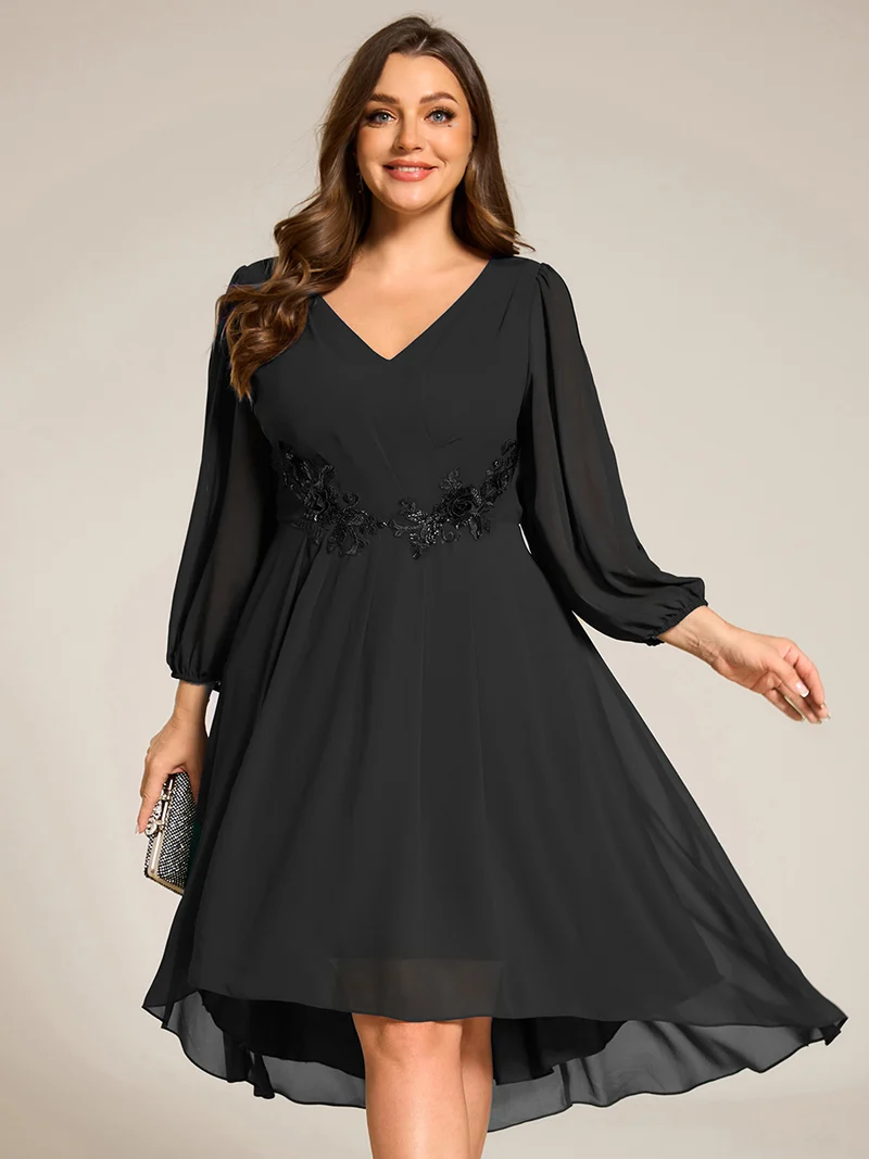 ever AELINA|Robe d'invitée de mariage en mousseline de soie à manches longues et taille trapèze(Vente finale)