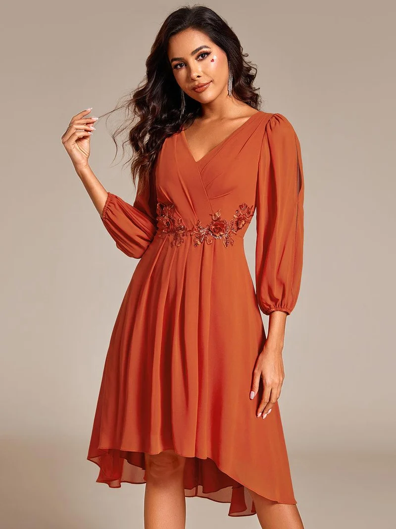 ever AELINA|Robe d'invitée de mariage en mousseline de soie à manches longues et taille trapèze(Vente finale)