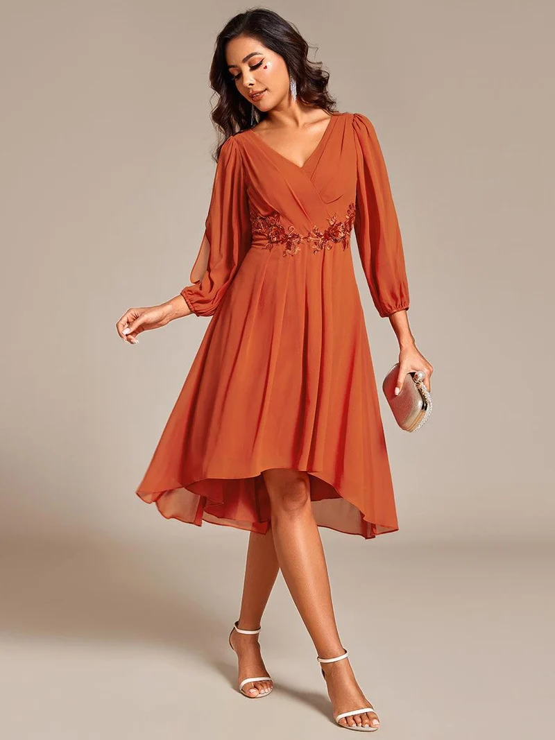 ever AELINA|Robe d'invitée de mariage en mousseline de soie à manches longues et taille trapèze(Vente finale)