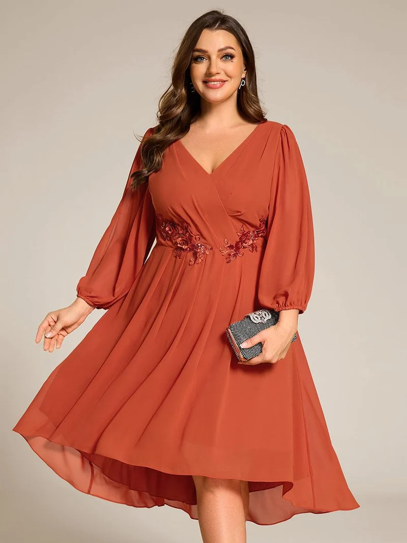 ever AELINA|Robe d'invitée de mariage en mousseline de soie à manches longues et taille trapèze(Vente finale)