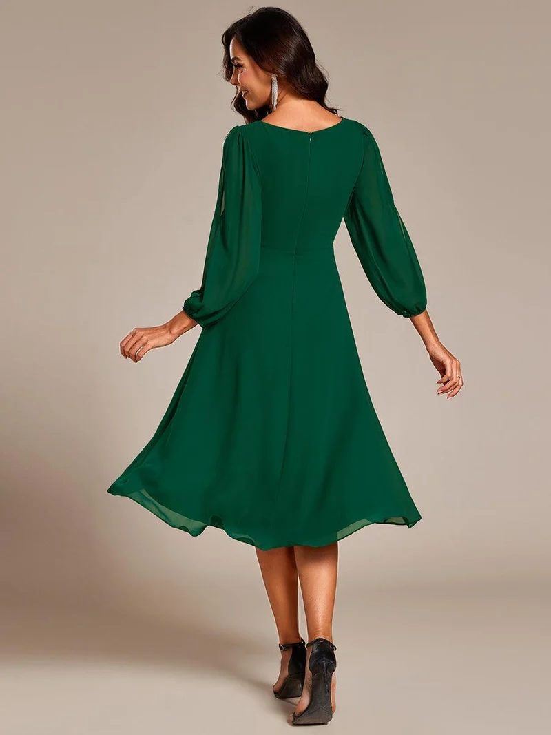 ever AELINA|Robe d'invitée de mariage en mousseline de soie à manches longues et taille trapèze(Vente finale)