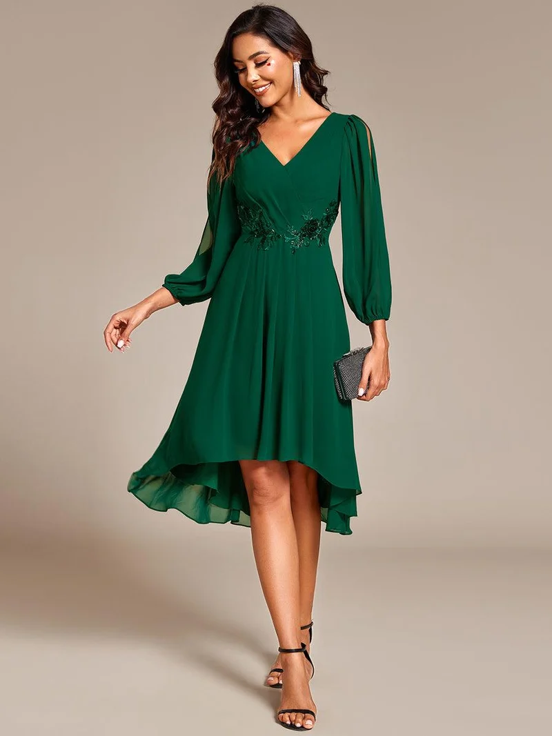 ever AELINA|Robe d'invitée de mariage en mousseline de soie à manches longues et taille trapèze(Vente finale)