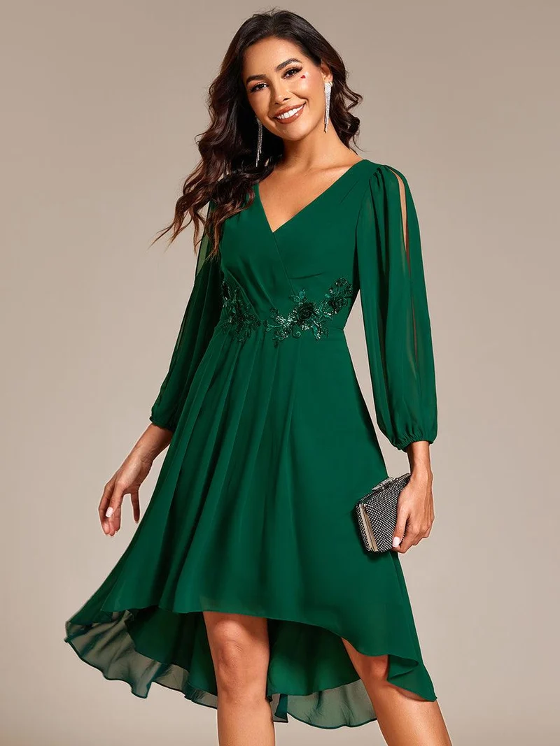 ever AELINA|Robe d'invitée de mariage en mousseline de soie à manches longues et taille trapèze(Vente finale)