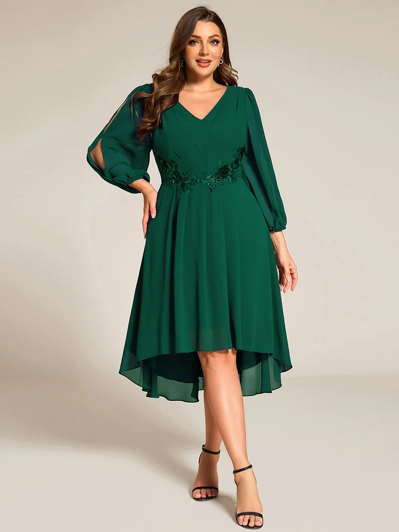ever AELINA|Robe d'invitée de mariage en mousseline de soie à manches longues et taille trapèze(Vente finale)