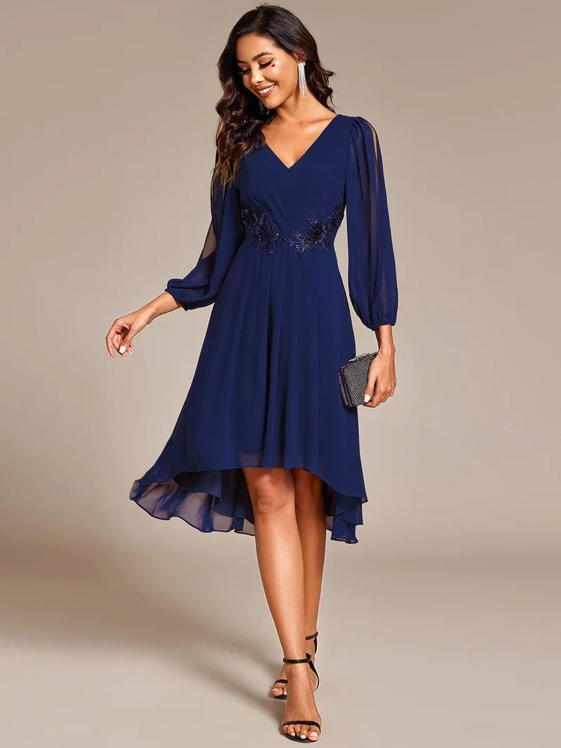 ever AELINA|Robe d'invitée de mariage en mousseline de soie à manches longues et taille trapèze(Vente finale)