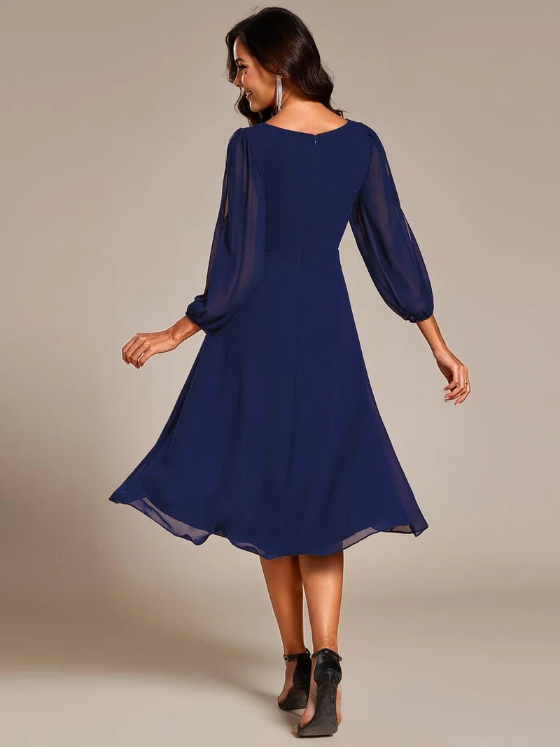 ever AELINA|Robe d'invitée de mariage en mousseline de soie à manches longues et taille trapèze(Vente finale)