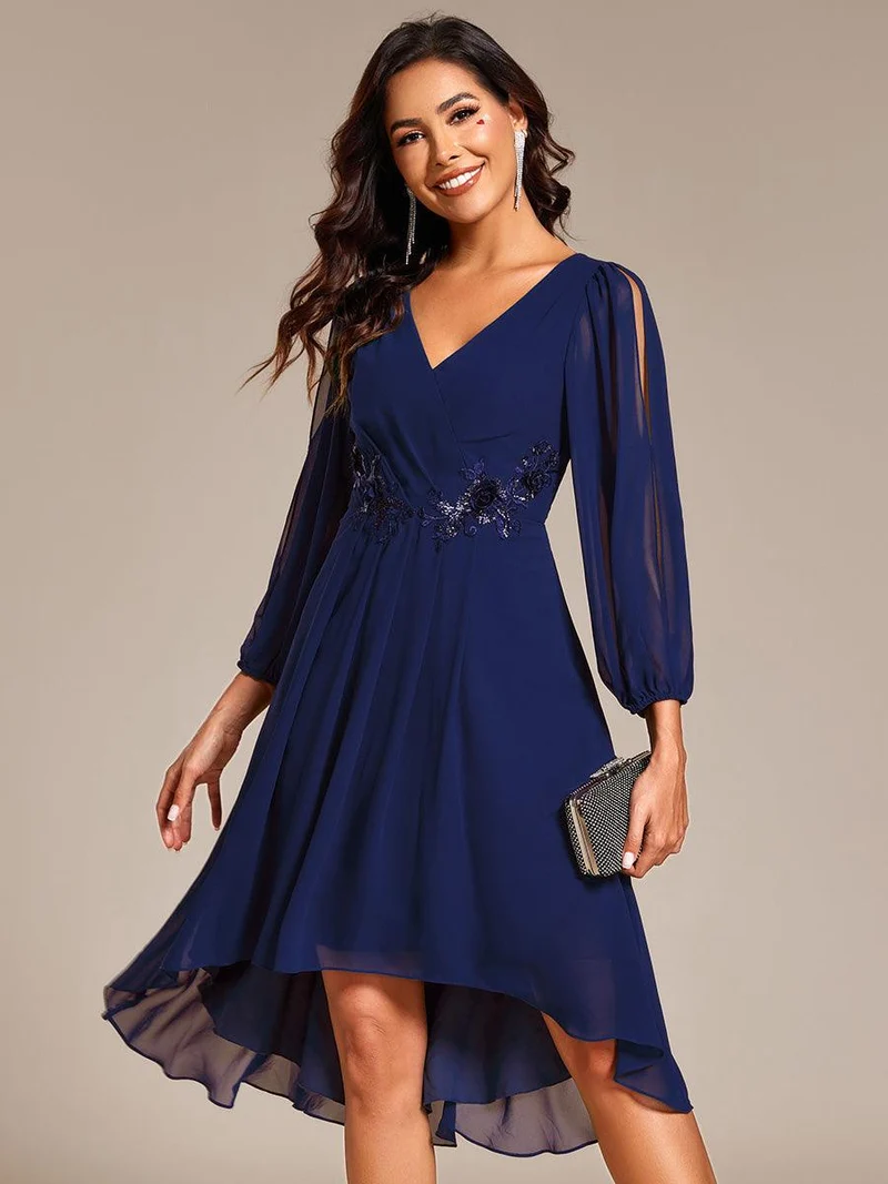 ever AELINA|Robe d'invitée de mariage en mousseline de soie à manches longues et taille trapèze(Vente finale)