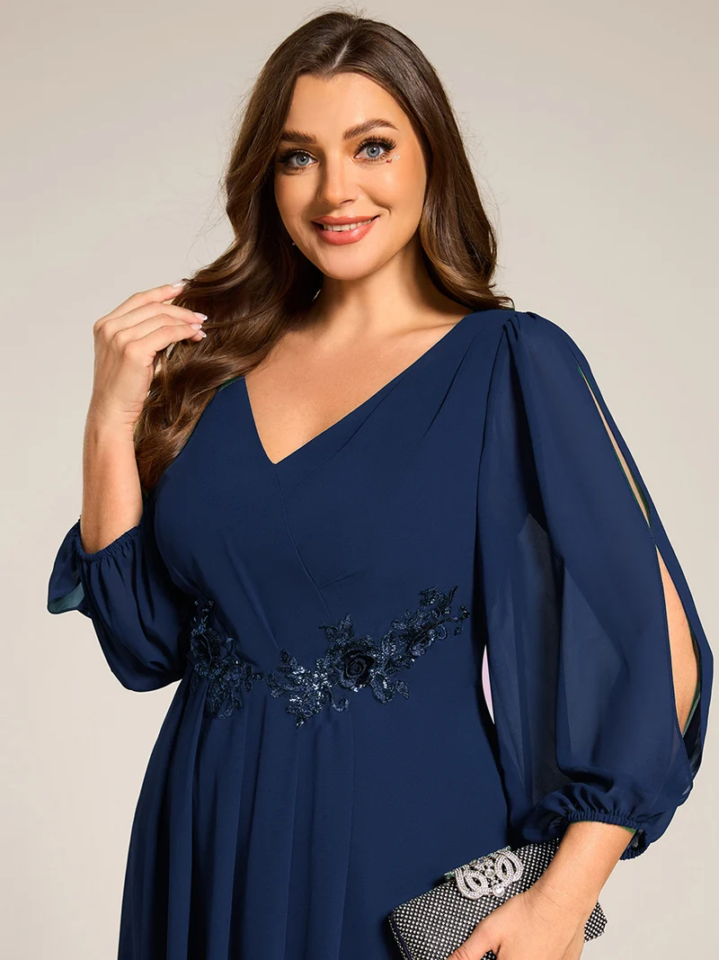 ever AELINA|Robe d'invitée de mariage en mousseline de soie à manches longues et taille trapèze(Vente finale)