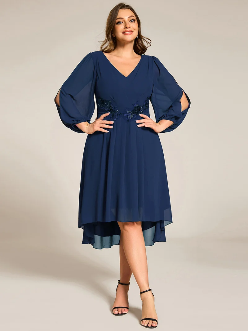 ever AELINA|Robe d'invitée de mariage en mousseline de soie à manches longues et taille trapèze(Vente finale)