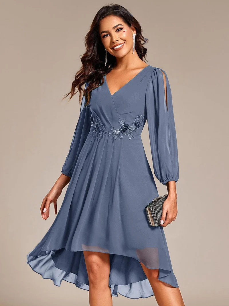 ever AELINA|Robe d'invitée de mariage en mousseline de soie à manches longues et taille trapèze(Vente finale)