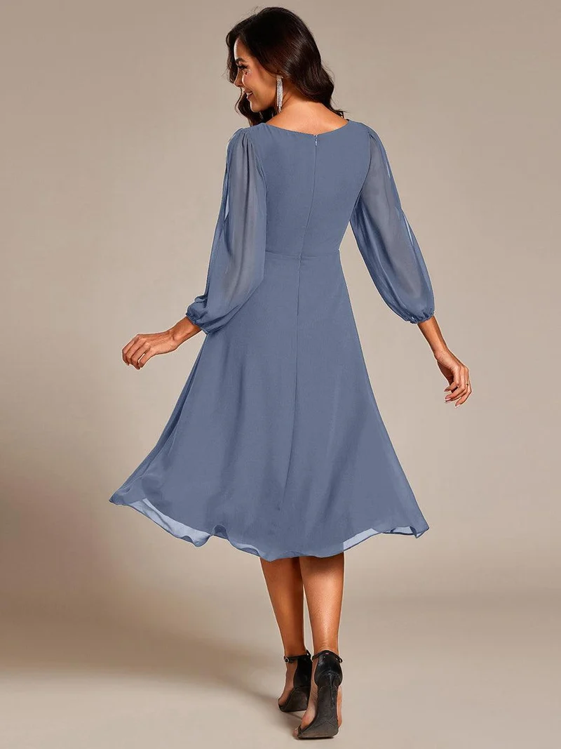 ever AELINA|Robe d'invitée de mariage en mousseline de soie à manches longues et taille trapèze(Vente finale)