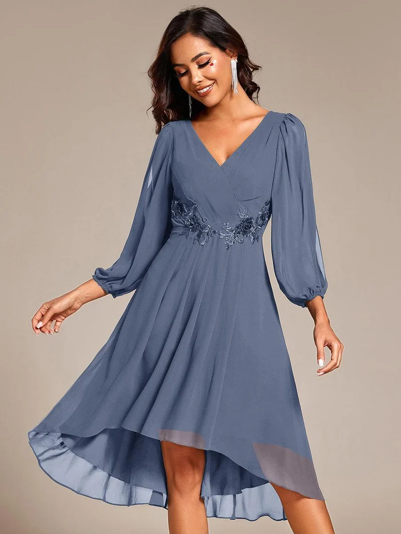 ever AELINA|Robe d'invitée de mariage en mousseline de soie à manches longues et taille trapèze(Vente finale)