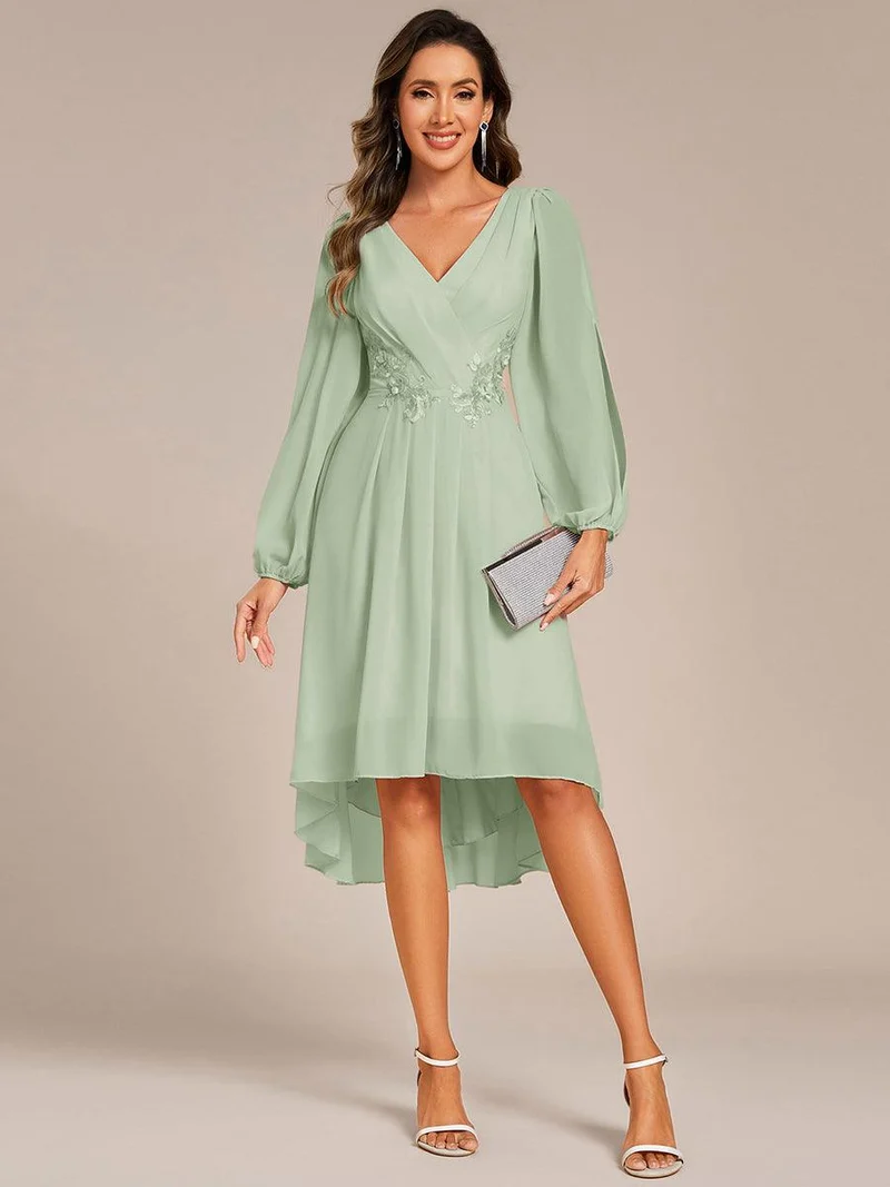 ever AELINA|Robe d'invitée de mariage en mousseline de soie à manches longues et taille trapèze(Vente finale)