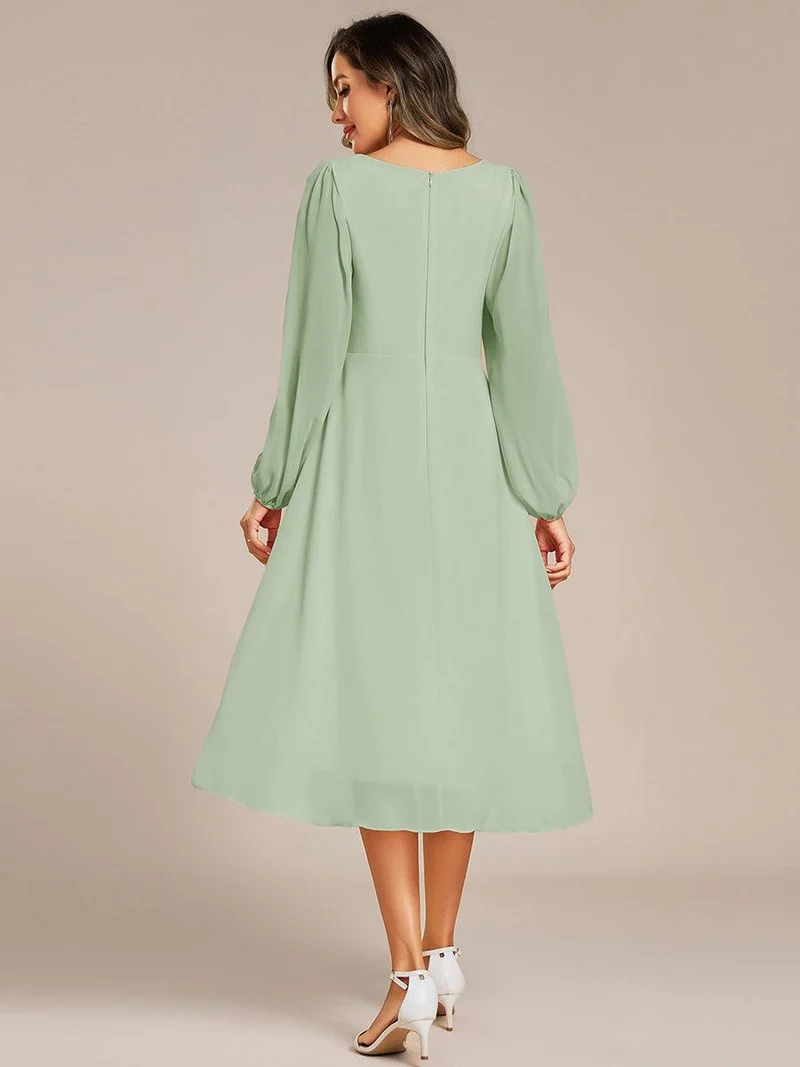 ever AELINA|Robe d'invitée de mariage en mousseline de soie à manches longues et taille trapèze(Vente finale)
