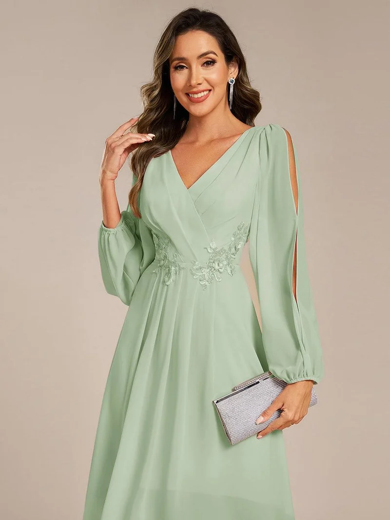 ever AELINA|Robe d'invitée de mariage en mousseline de soie à manches longues et taille trapèze(Vente finale)