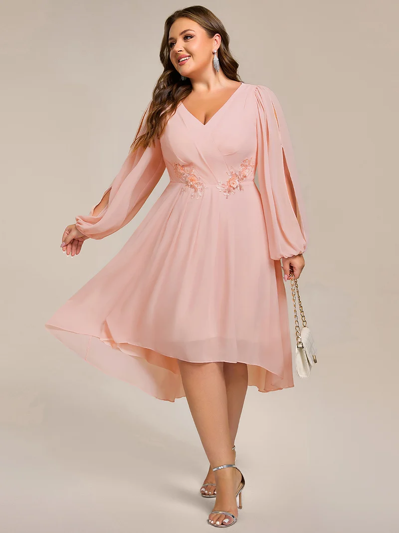ever AELINA|Robe d'invitée de mariage en mousseline de soie à manches longues et taille trapèze(Vente finale)