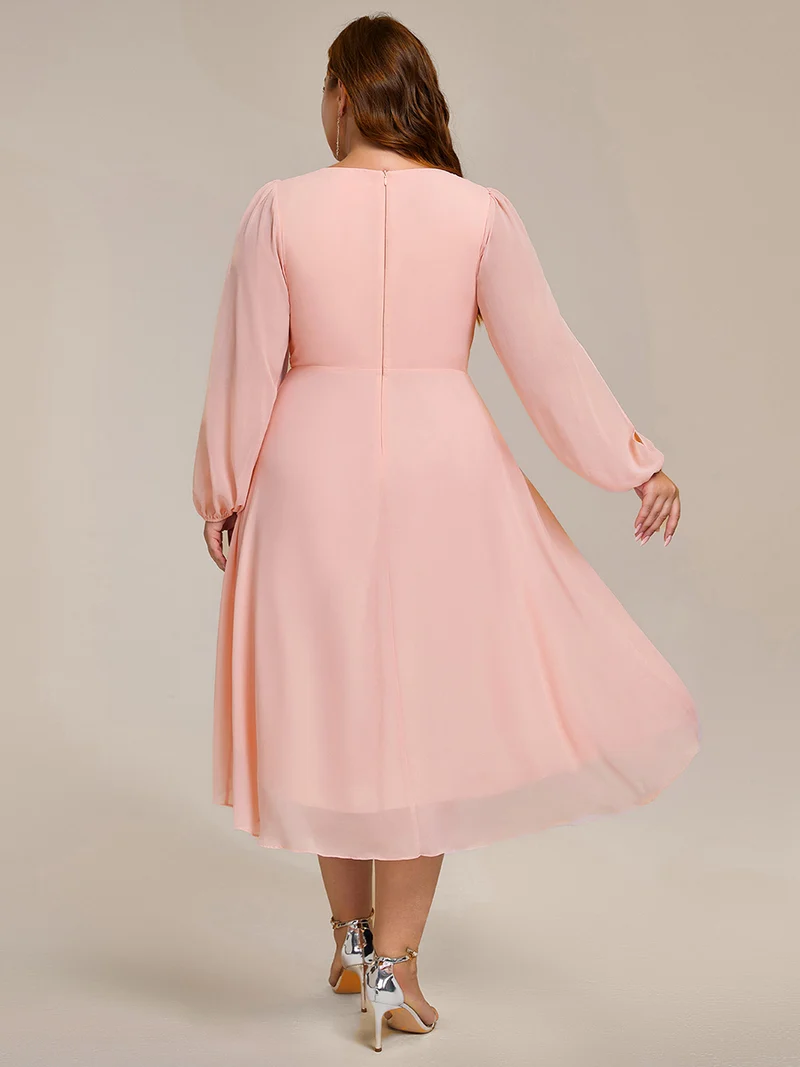 ever AELINA|Robe d'invitée de mariage en mousseline de soie à manches longues et taille trapèze(Vente finale)