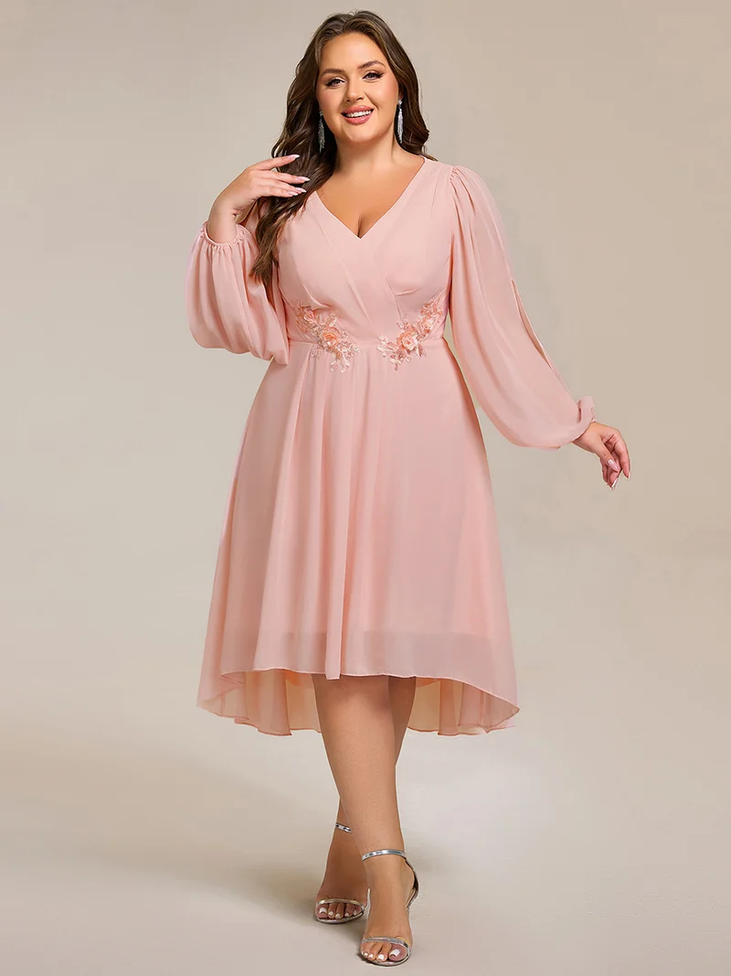 ever AELINA|Robe d'invitée de mariage en mousseline de soie à manches longues et taille trapèze(Vente finale)