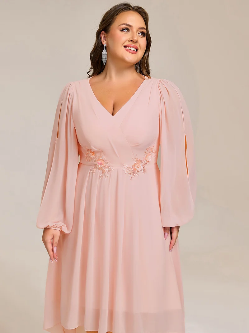ever AELINA|Robe d'invitée de mariage en mousseline de soie à manches longues et taille trapèze(Vente finale)