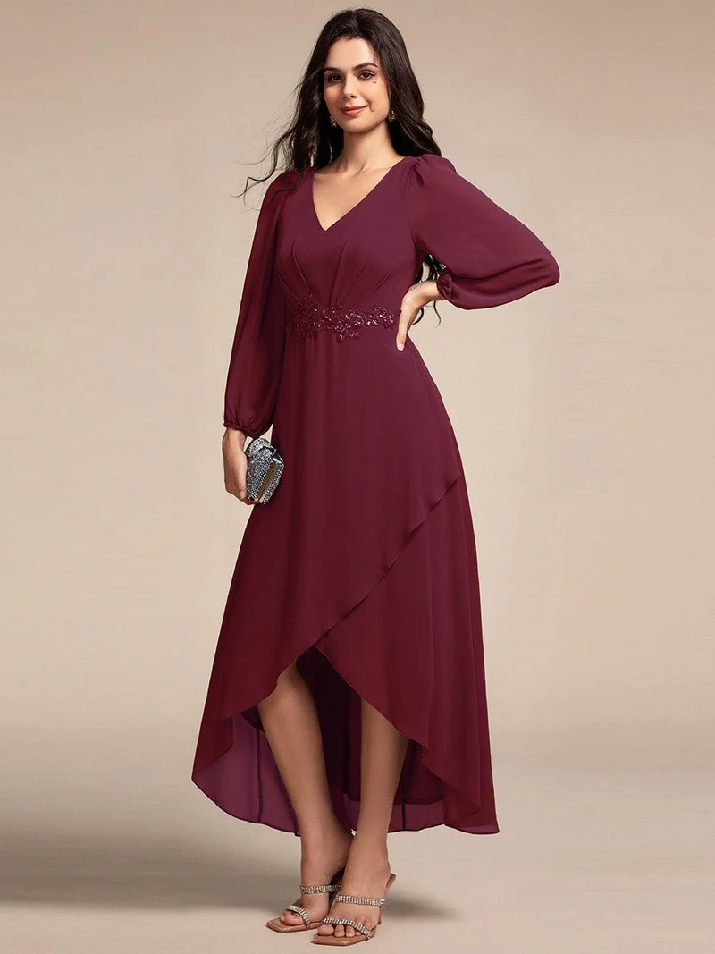 ever MARYAM|Robe de soirée formelle en mousseline de soie à manches longues et applique(Vente finale)s à la taille
