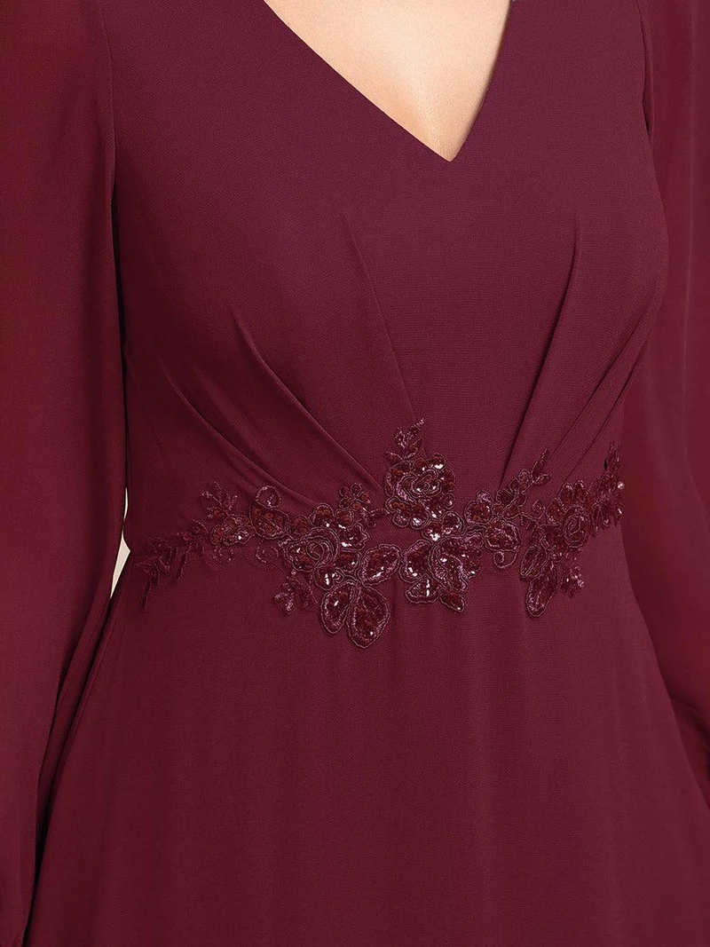 ever MARYAM|Robe de soirée formelle en mousseline de soie à manches longues et applique(Vente finale)s à la taille