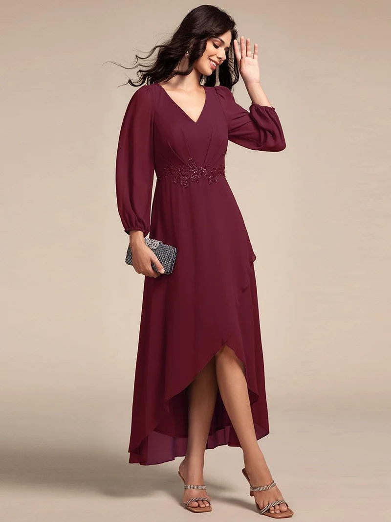 ever MARYAM|Robe de soirée formelle en mousseline de soie à manches longues et applique(Vente finale)s à la taille