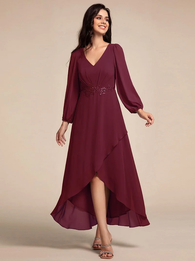 ever MARYAM|Robe de soirée formelle en mousseline de soie à manches longues et applique(Vente finale)s à la taille