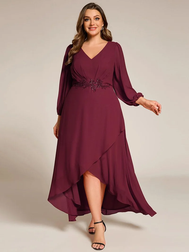 ever MARYAM|Robe de soirée formelle en mousseline de soie à manches longues et applique(Vente finale)s à la taille