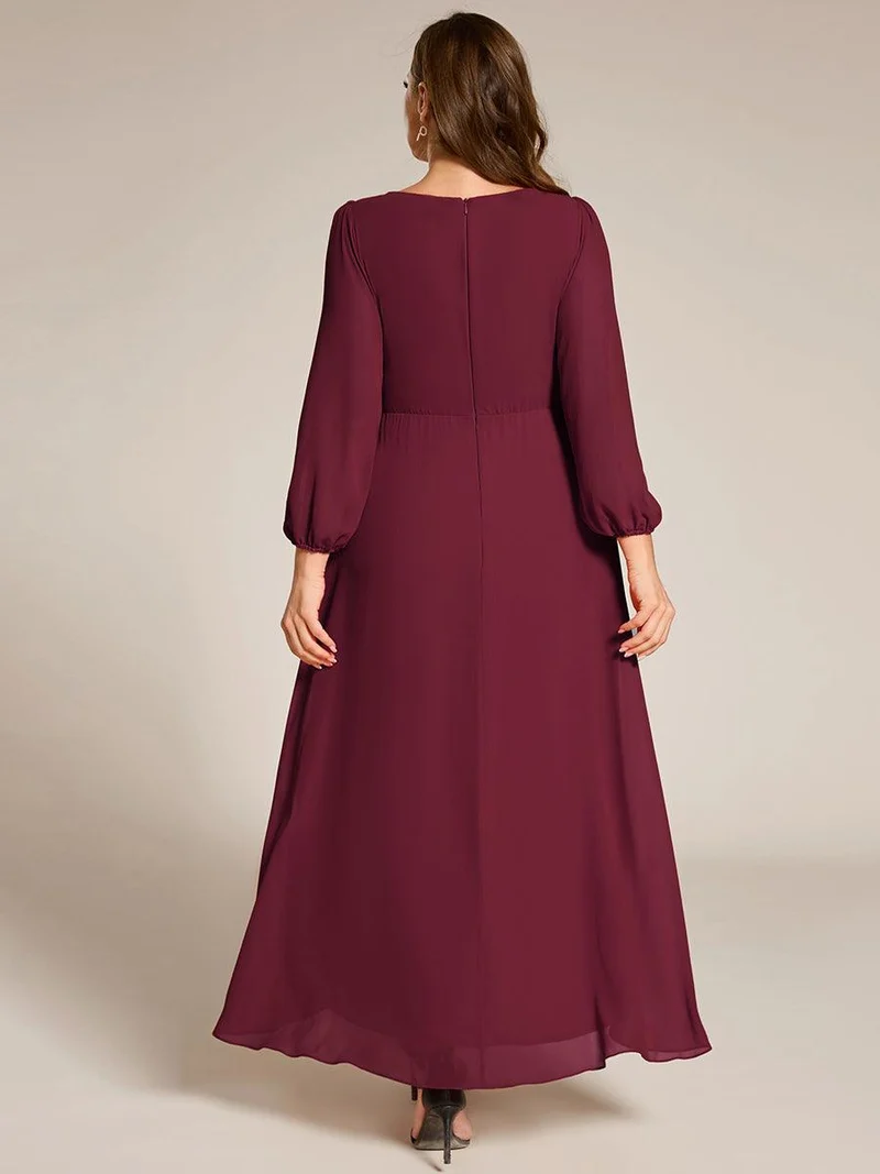 ever MARYAM|Robe de soirée formelle en mousseline de soie à manches longues et applique(Vente finale)s à la taille