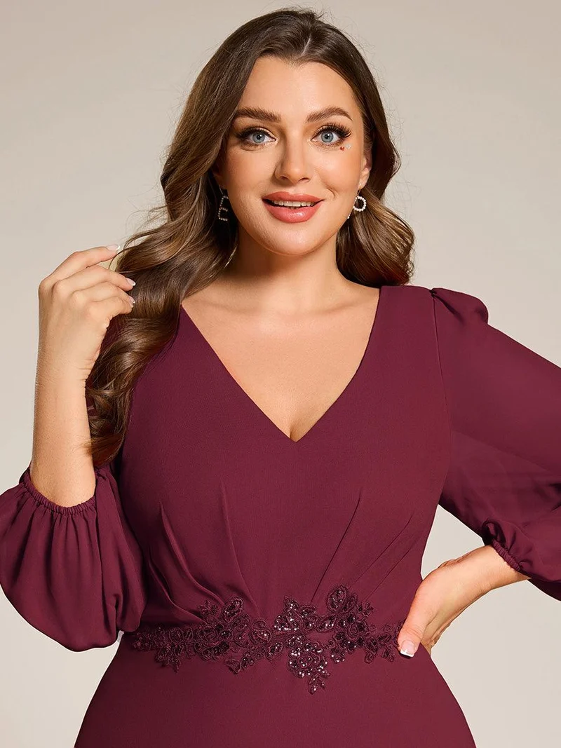 ever MARYAM|Robe de soirée formelle en mousseline de soie à manches longues et applique(Vente finale)s à la taille