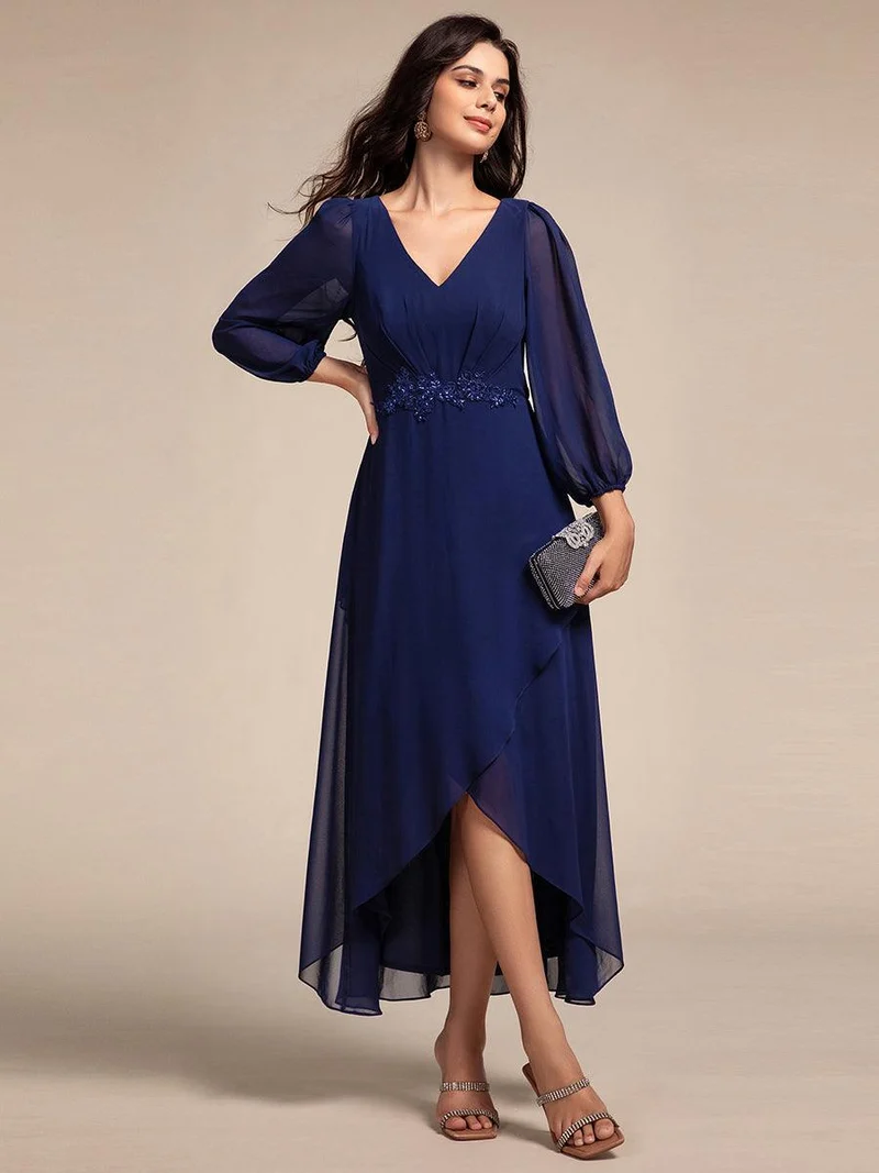 ever MARYAM|Robe de soirée formelle en mousseline de soie à manches longues et applique(Vente finale)s à la taille