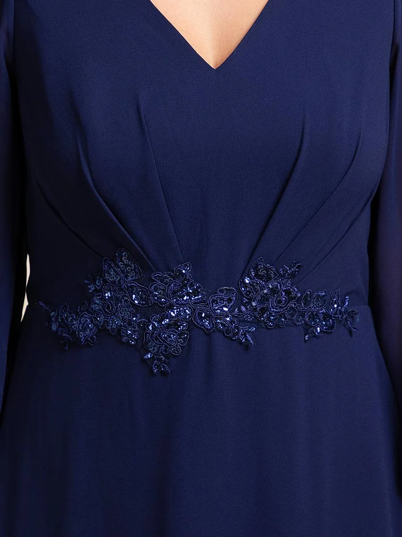 ever MARYAM|Robe de soirée formelle en mousseline de soie à manches longues et applique(Vente finale)s à la taille