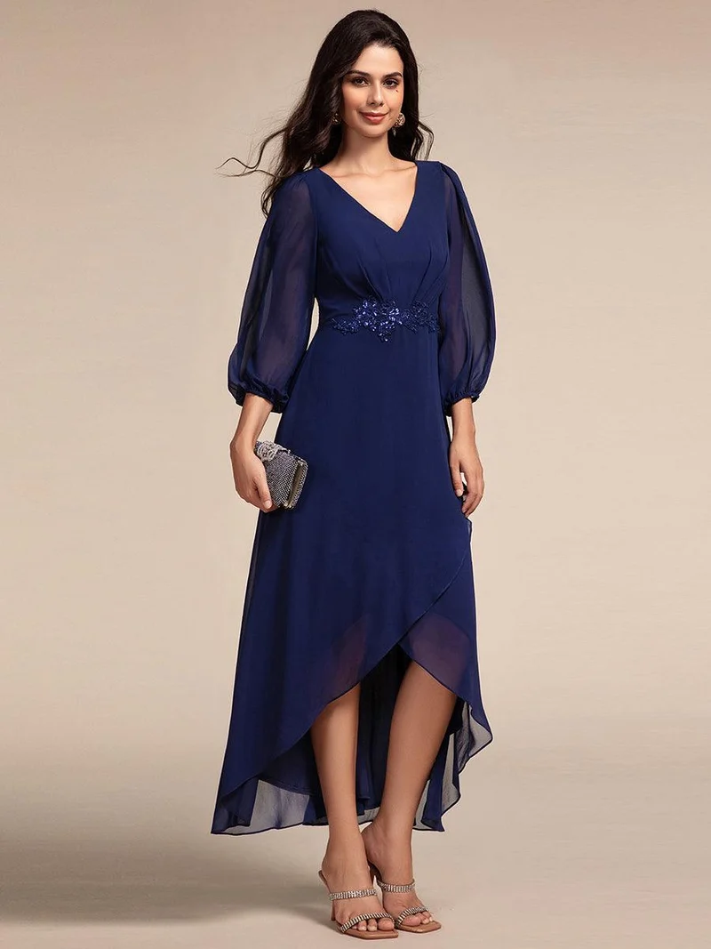 ever MARYAM|Robe de soirée formelle en mousseline de soie à manches longues et applique(Vente finale)s à la taille
