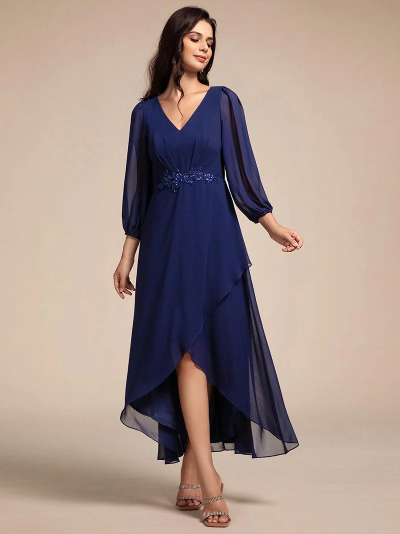 ever MARYAM|Robe de soirée formelle en mousseline de soie à manches longues et applique(Vente finale)s à la taille