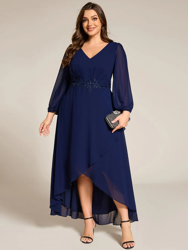 ever MARYAM|Robe de soirée formelle en mousseline de soie à manches longues et applique(Vente finale)s à la taille