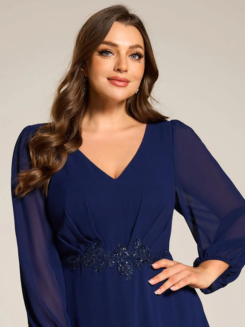 ever MARYAM|Robe de soirée formelle en mousseline de soie à manches longues et applique(Vente finale)s à la taille