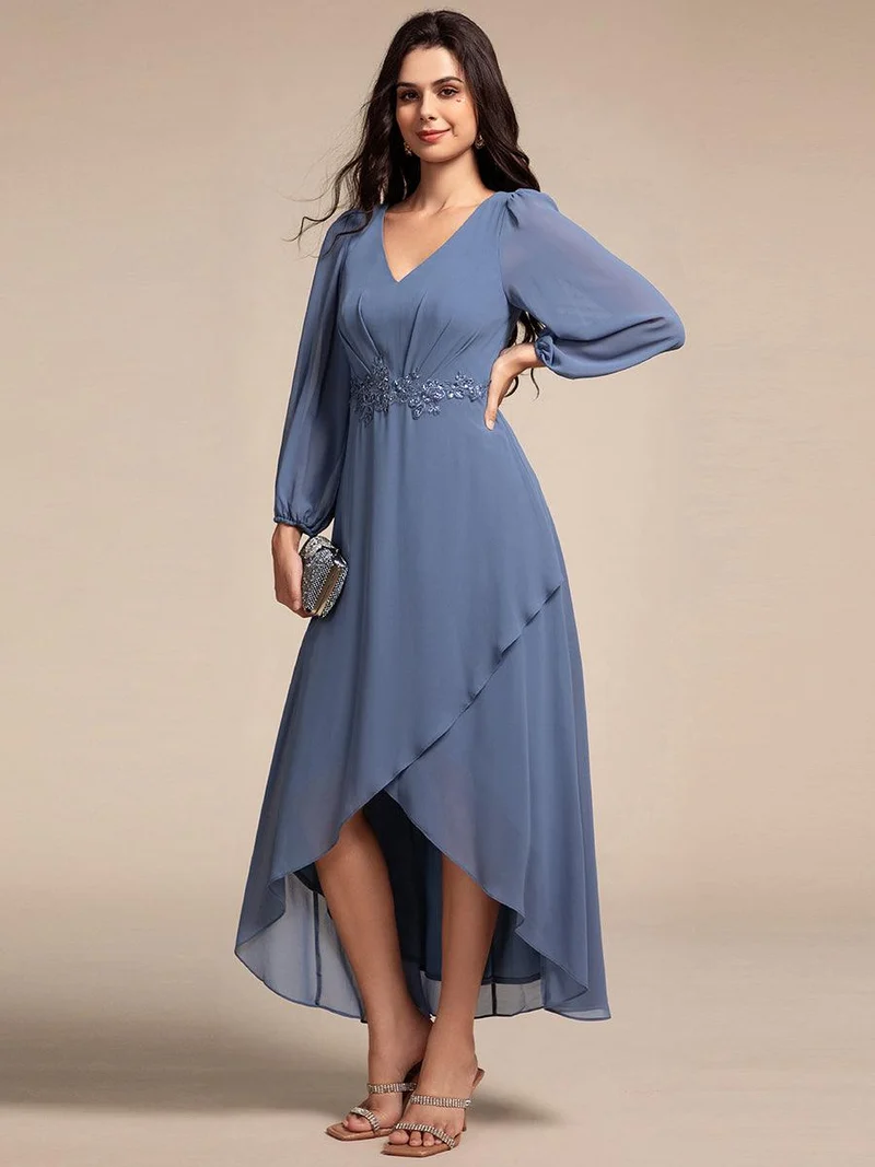 ever MARYAM|Robe de soirée formelle en mousseline de soie à manches longues et applique(Vente finale)s à la taille