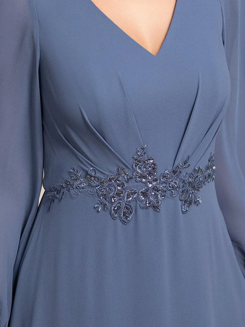 ever MARYAM|Robe de soirée formelle en mousseline de soie à manches longues et applique(Vente finale)s à la taille