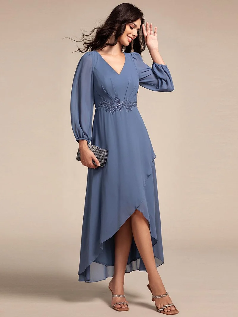 ever MARYAM|Robe de soirée formelle en mousseline de soie à manches longues et applique(Vente finale)s à la taille